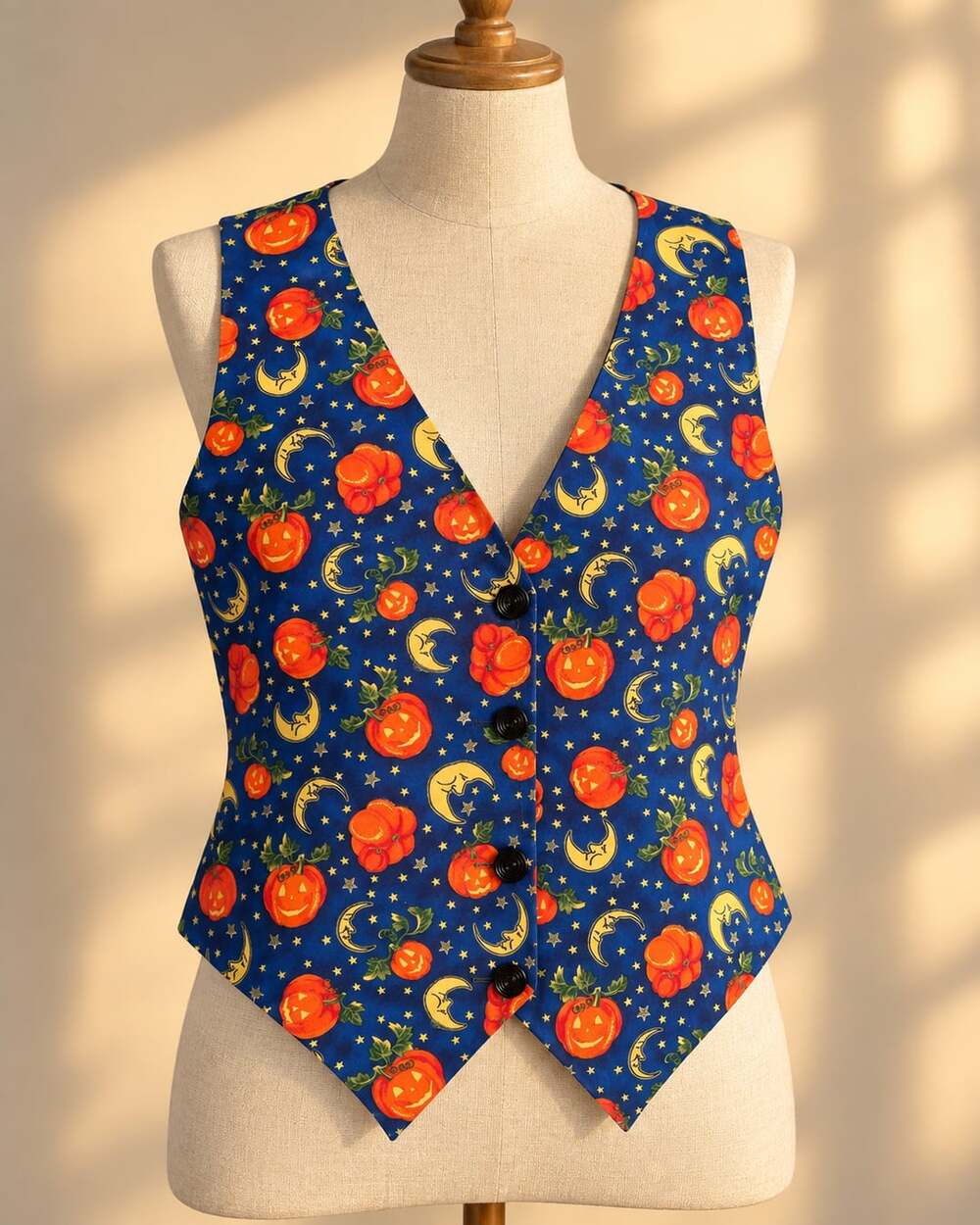 Vintage 90s Halloween Vest M Pumpkin Moon Stars Spooky Kitsch Teacher Novelty